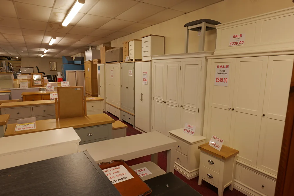 Wardrobes, bedside cabinets and chests of drawers displayed inside the Armagh showroom